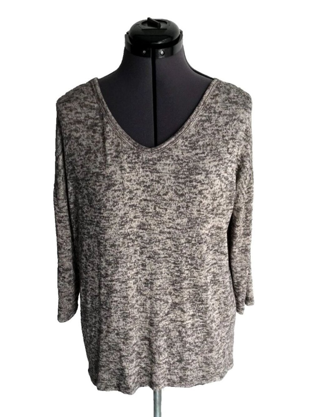 Charming Charlie Heathered Knit HiLo Top with Crochet Lace Back, Size L